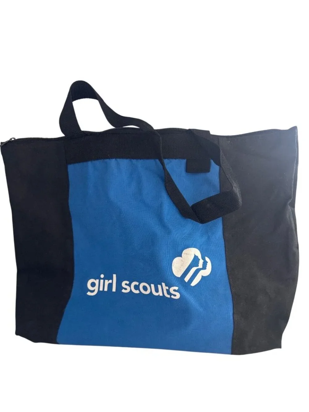 Girl Scouts Tote Bag Blue/Blk Zip Top Retired White Trefoil Logo Nylon Outdoorsy - Picture 1 of 8